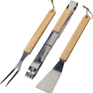Set barbecue Kaitlyn | Inox | 3 pcs | Manches en bois