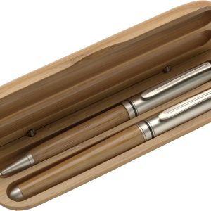 Parure de stylo bille et roller en bambou Addie